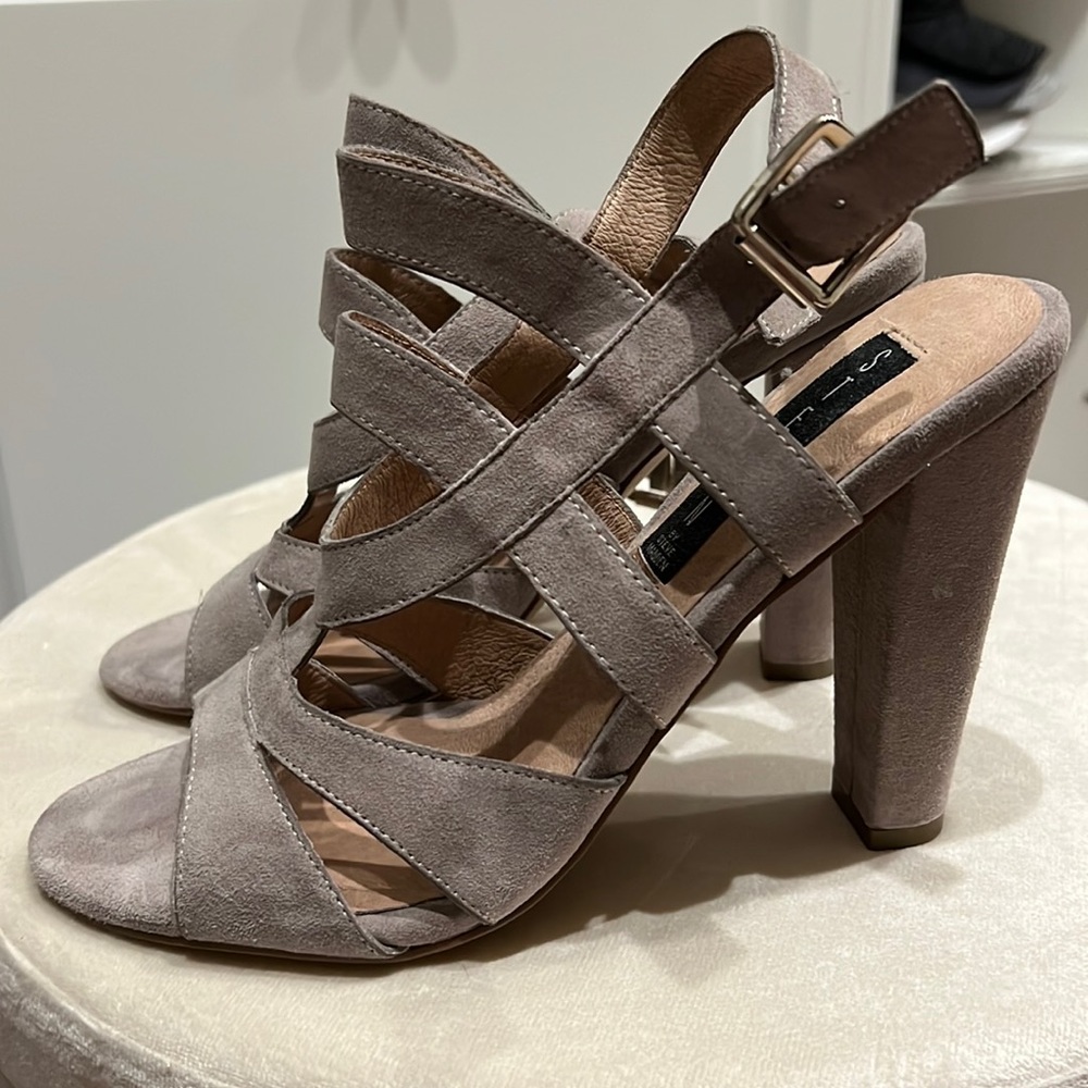 Worn once. Strappy suede shoe